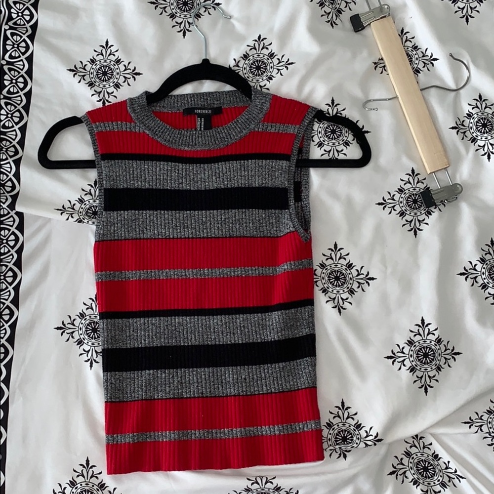 Striped Ribbed Mock Neck